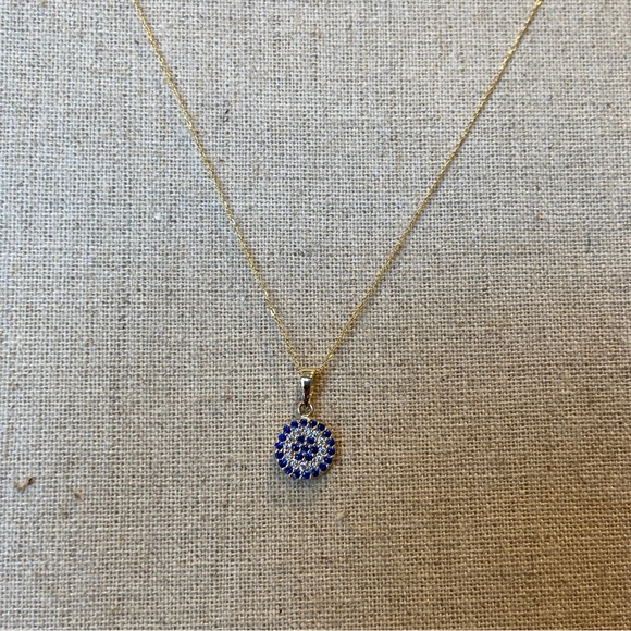 10k yellow gold CZ Evil Eye pendant and chain - Picture 1 of 1
